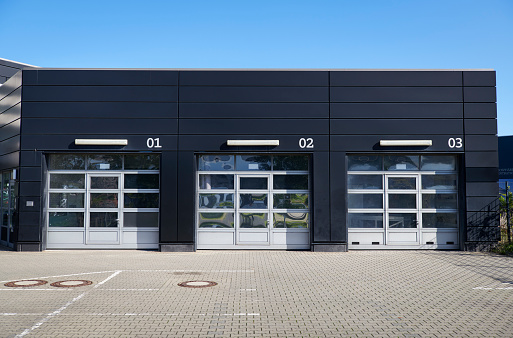 Gateways for trucks of an industrial building.