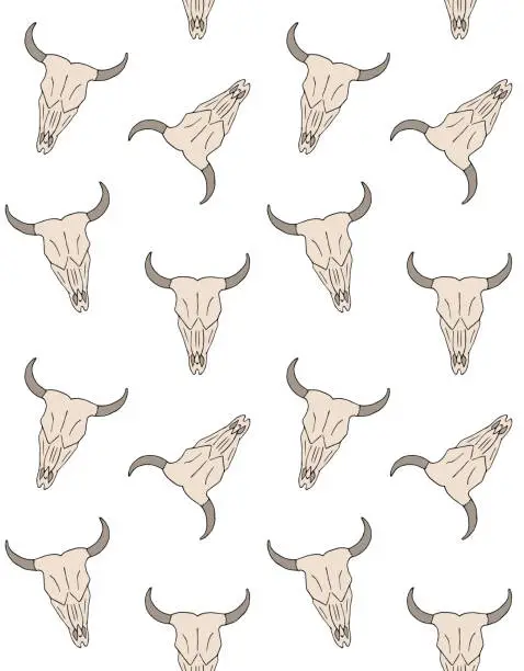 Vector illustration of Vector seamless pattern of hand drawn doodle sketch cow bull skull