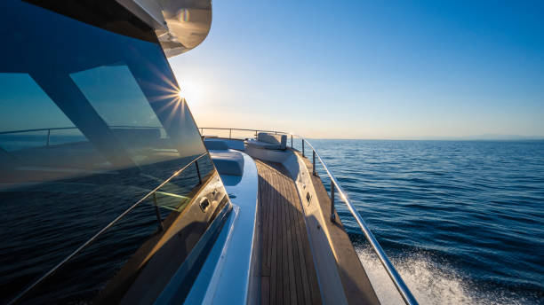 Luxury yacht in sea stock photo