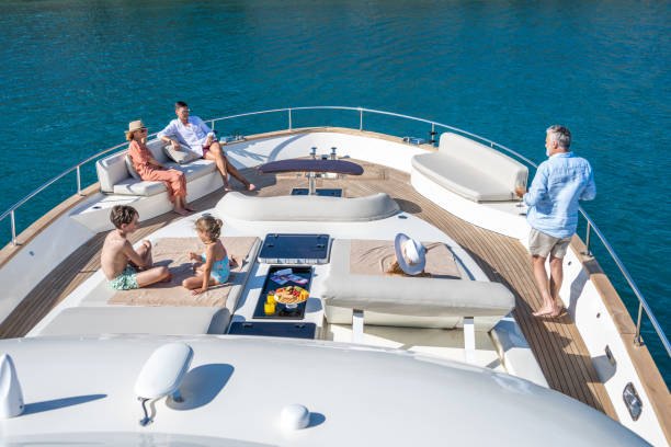 Family enjoying on yacht