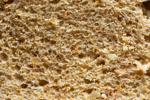 Slice of whole grain bread close up detail