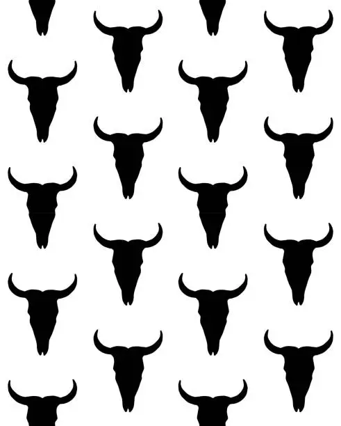 Vector illustration of Vector seamless pattern of hand drawn cow bull skull silhouette