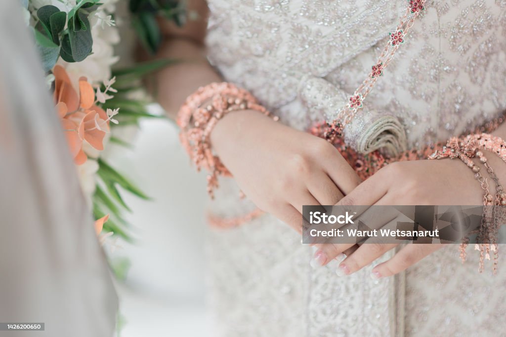 Beautiful Bride Hands Thai or Indian Marriage.feel beautiful and happy in wedding ceramony feel beautiful and happy in wedding ceramony Adult Stock Photo