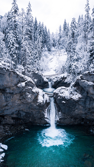 Ammonite Falls during winter a popular hiking trail located in Nanaimo,British Columbia,Canada