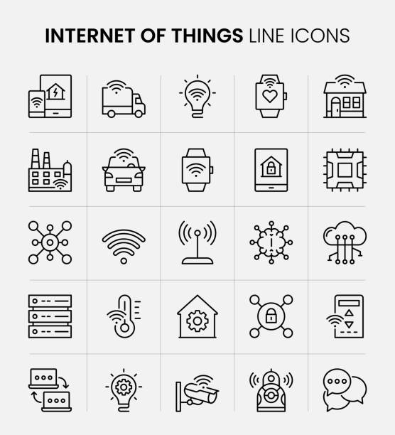 Internet Of Things Line Icons Internet Of Things Vector Style Editable Stroke Line Icon Set sensor stock illustrations