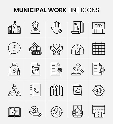 Municipal Work Vector Style Editable Stroke Line Icon Set