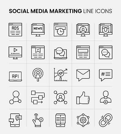 Social Media Marketing Vector Style Editable Stroke Line Icon Set