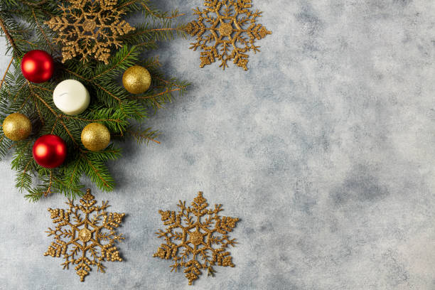 istock christmas snowflakes with candles on a light background. Selective Focus. A place to copy. view from above. Christmas, New Year card. 1426205230
