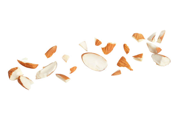 istock Pieces of tasty almonds on white background 1426206763