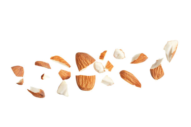 istock Pieces of tasty almonds on white background 1426207275