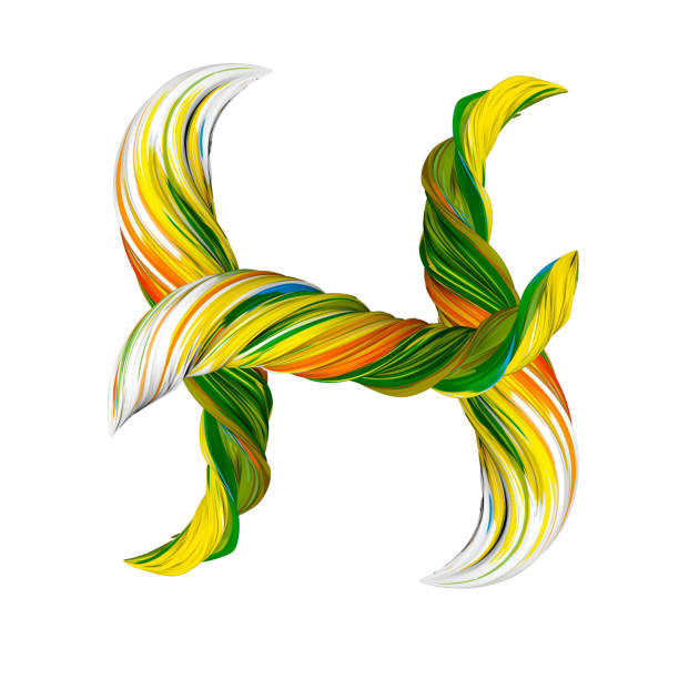 페인트 된 3d 문자, 아크릴 문자 h. 녹색 및 노란색 문자 - letter h alphabet three dimensional shape green stock illustrations