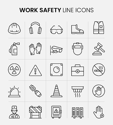 Work Safety Vector Style Editable Stroke Line Icon Set
