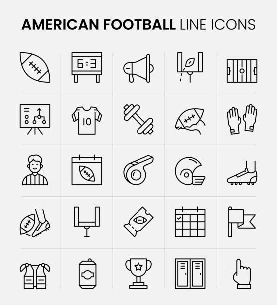 American Football Line Icons American Football Vector Style Editable Stroke Line Icon Set football locker room stock illustrations