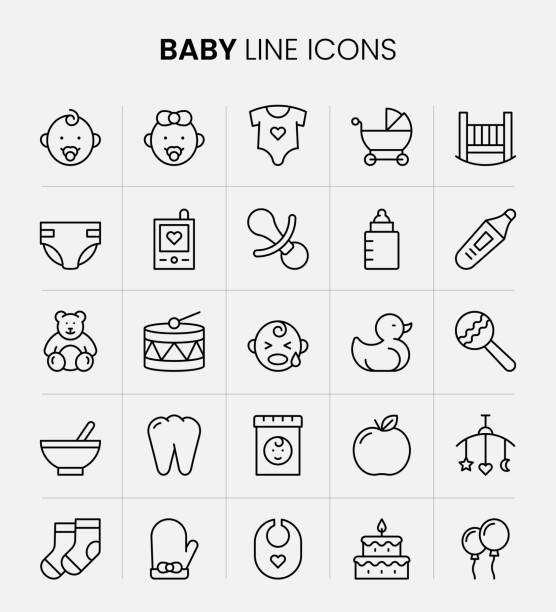 baby-linien-symbole - milchzahn stock-grafiken, -clipart, -cartoons und -symbole