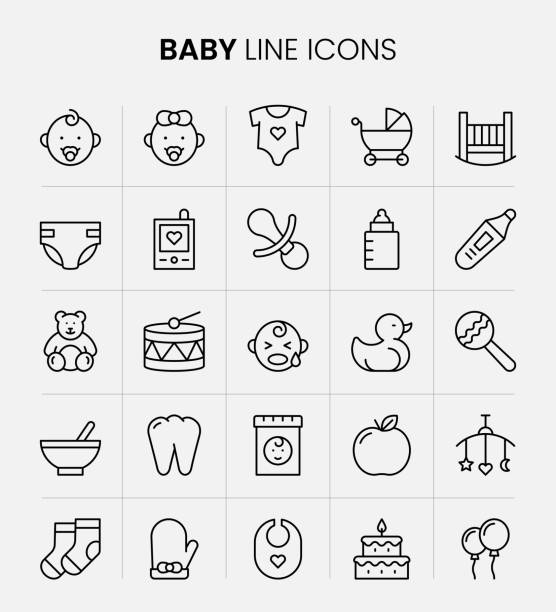 ilustrações de stock, clip art, desenhos animados e ícones de baby line icons - baby icons audio