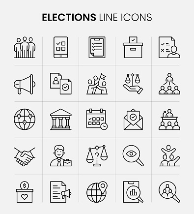 Elections Vector Style Editable Stroke Line Icon Set
