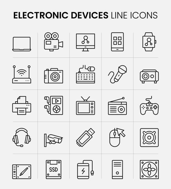 line icons für elektronische geräte - gamer video game video computer stock-grafiken, -clipart, -cartoons und -symbole