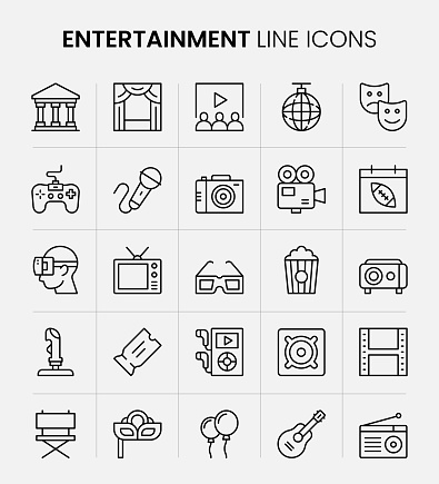 Entertainment Vector Style Editable Stroke Line Icon Set