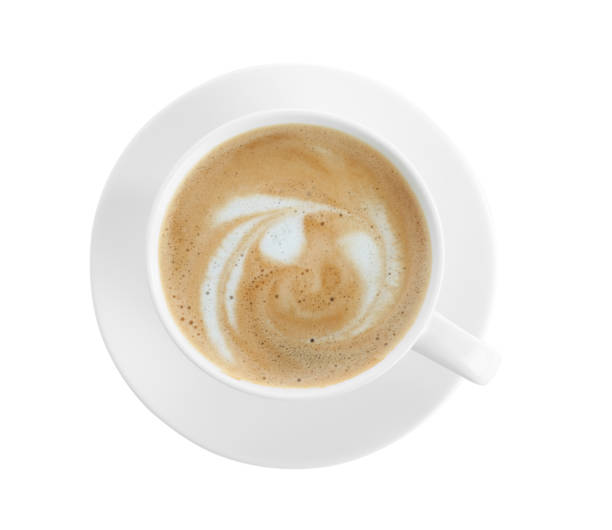 istock Cup of tasty coffee isolated on white, top view 1426214200
