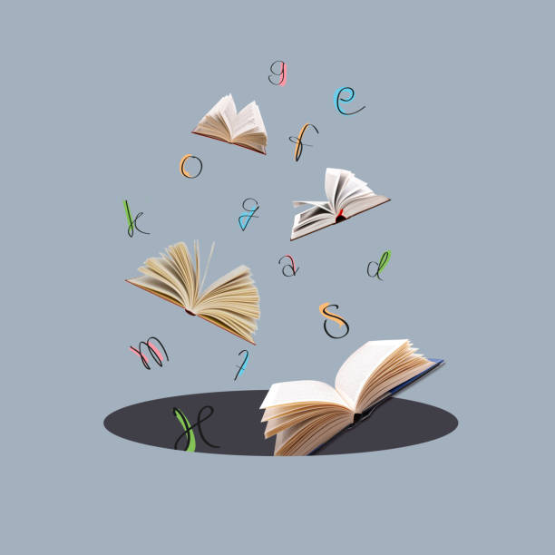 istock Creative art collage of flying books and letters. E 1426214856