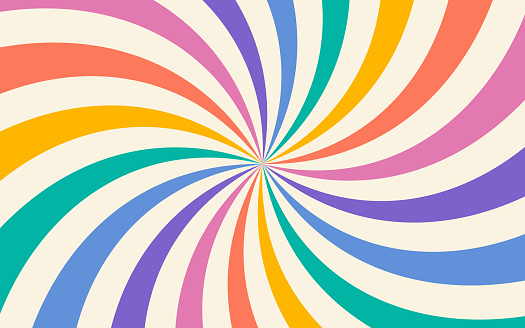 Abstract circling rainbow rays and lines background gradient.