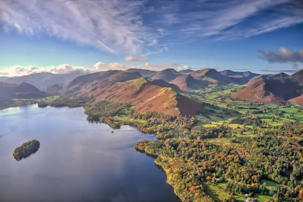 Borrowdale, High Spy, Maiden Moor, Catbells, Hindscarth, Robinson and Newlands Valley taken from Derwentwater in the Lake District, Cumbria. 

The photograph was taken in October 2019.