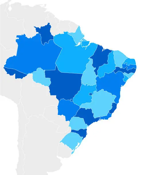 Vector illustration of Brazil Simple Blue map with Regions