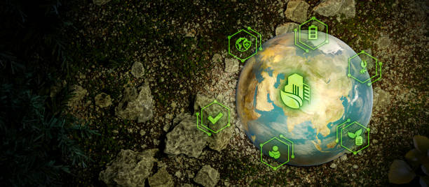 istock sustainable development. Environment,ecology and energy saving concept.Energy resources icons on crystal earth on sunny background. Conservation idea with green nature 1426218265
