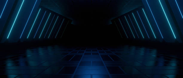 istock Futuristic Tech Illuminated Corridor Interior Design Minimal Light Blue Turquoise Banner Background Wallpaper 3D Illustration 1426218338