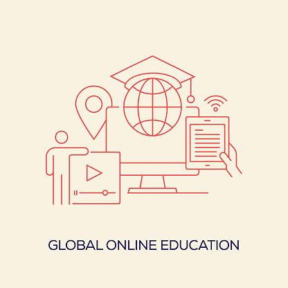 Global Online Education Related Conceptual Vector Illustration