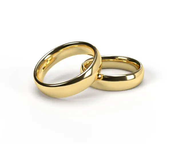 Golden wedding rings. 3d illustration