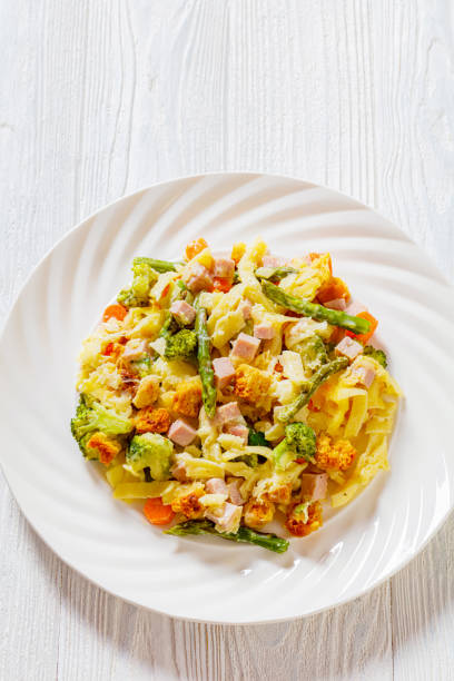 istock Ham and Noodle Casserole on white plate, top view 1426222684