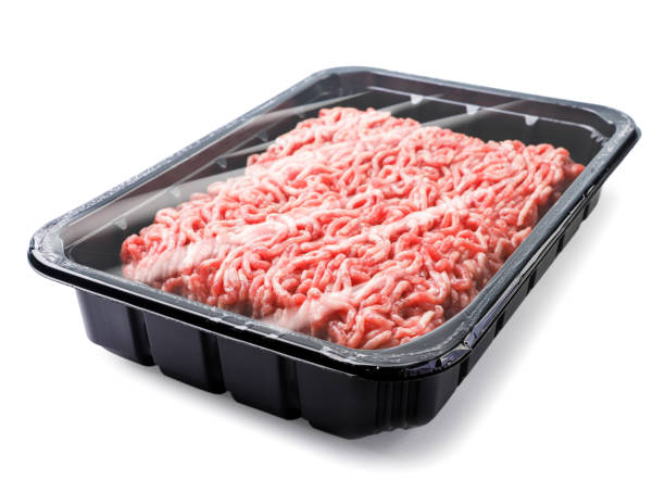 istock Minced meat in a container on a white background. Isolated 1426224466
