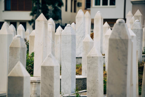 Funeral stones at a Muslim cemetery in Bosnia and Herzegovina.