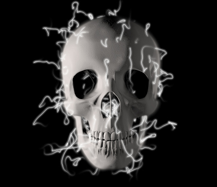 Terrible human skull isolated on black background