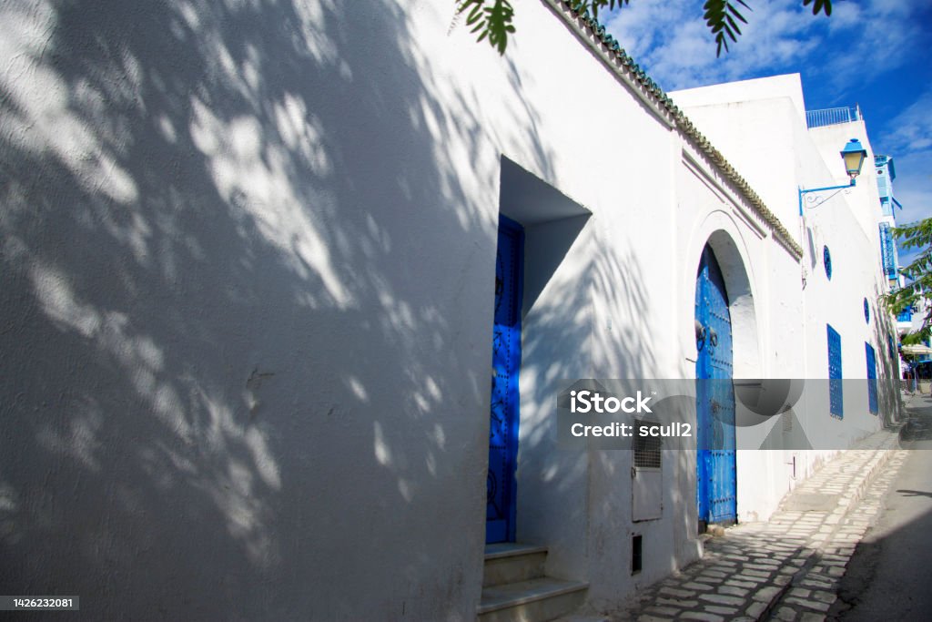 White and blue town Sidi Bou Said, Tunisia, North Africa Street of white and blue design town Sidi Bou Said, Tunisia, North Africa Africa Stock Photo