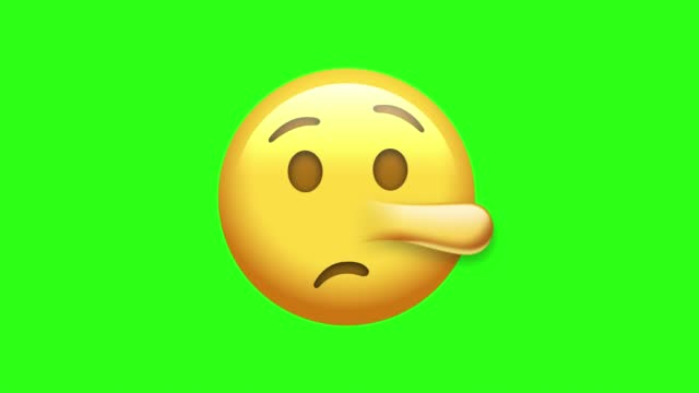 Animated Pinocchio Face Emoji. Seamless Loopable. 4K Cartoon Emoji Face Emoticon  Animation on Green Screen Background. Social Media Expression Emotion and Feelings Sharing Concept, Liar Grown Nose.