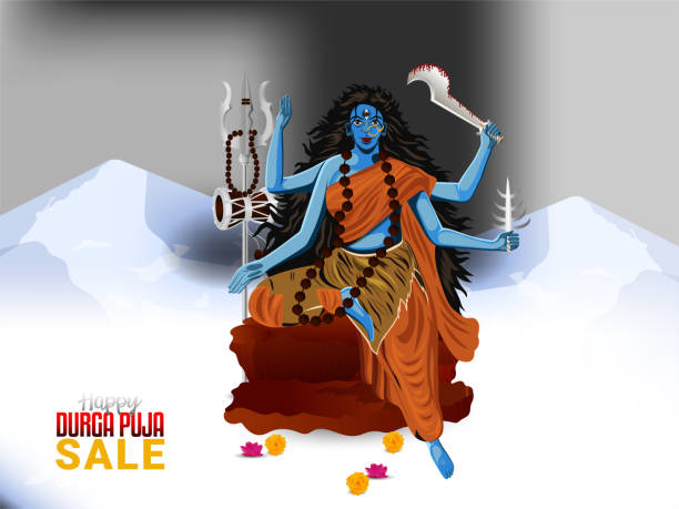 Indian Festival Happy Durga Ashtami Greeting Card With Vector Illustration  Stock Illustration - Download Image Now - iStock