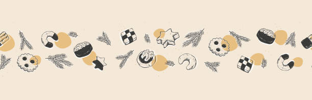 illustrazioni stock, clip art, cartoni animati e icone di tendenza di bel modello di biscotti tradizionali disegnati a mano senza cuciture, biscotti di natale tedeschi e austriaci, ottimi per tessuti, banner, sfondi, stoffa, tovaglioli - design vettoriale - biscuit cookie cake variation