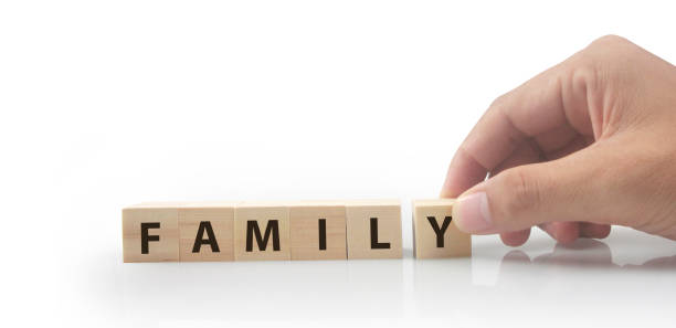 istock Wooden blocks chart steps with copy space  word family 1426250121