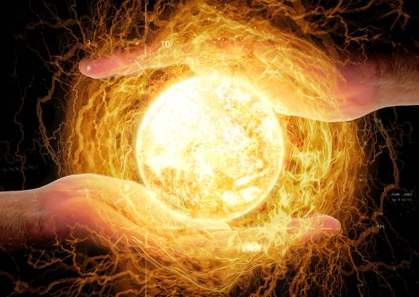 istock 3d illustration of a fireball floating in the air with super powers 1426251143