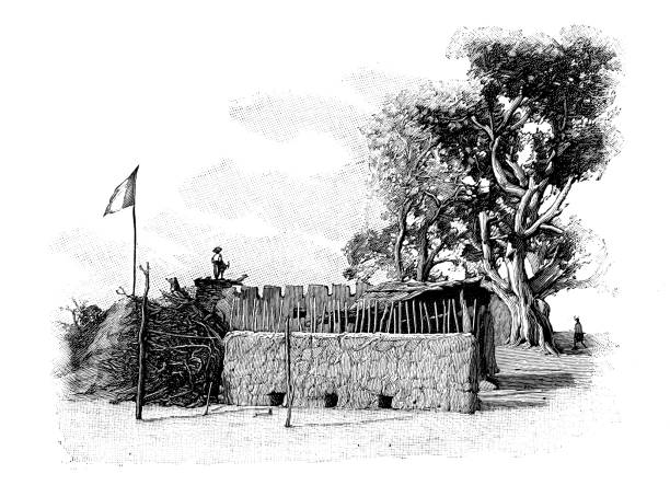 Ancient illustration: Fort Archinard, Say, Niger Ancient illustration: Fort Archinard, Say, Niger niger state stock illustrations