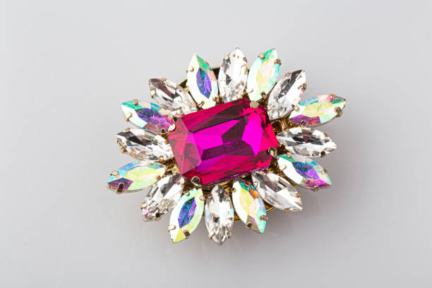 antique brooch purple stone on white background.
