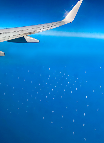 View From a Plane of an Off Shore Wind Farm