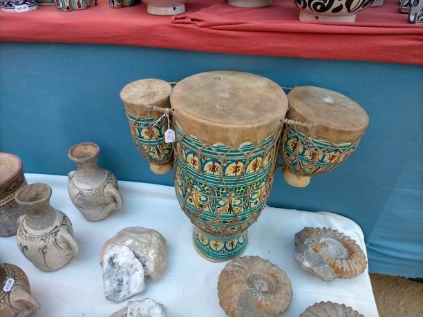 istock African drums in a stall selling African objects along with ceramics and fossils. 1426259952
