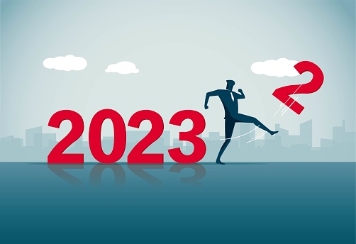 Man leaves 2022 to usher in new year, This is a set of business illustrations