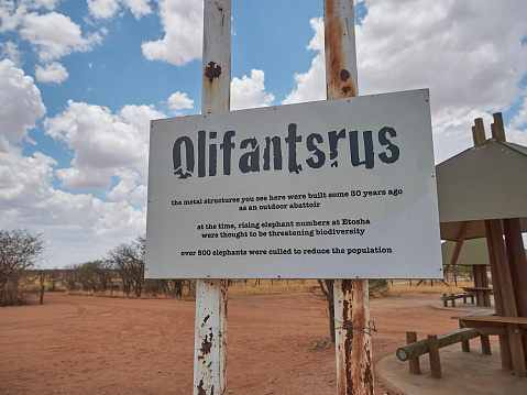 Plastic Free Sign at Etosha National Park in Kunene Region, Namibia, with the park logo visible.