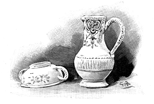 Antique illustration: Trappists religious order, Jug and plate of Saint Bernard