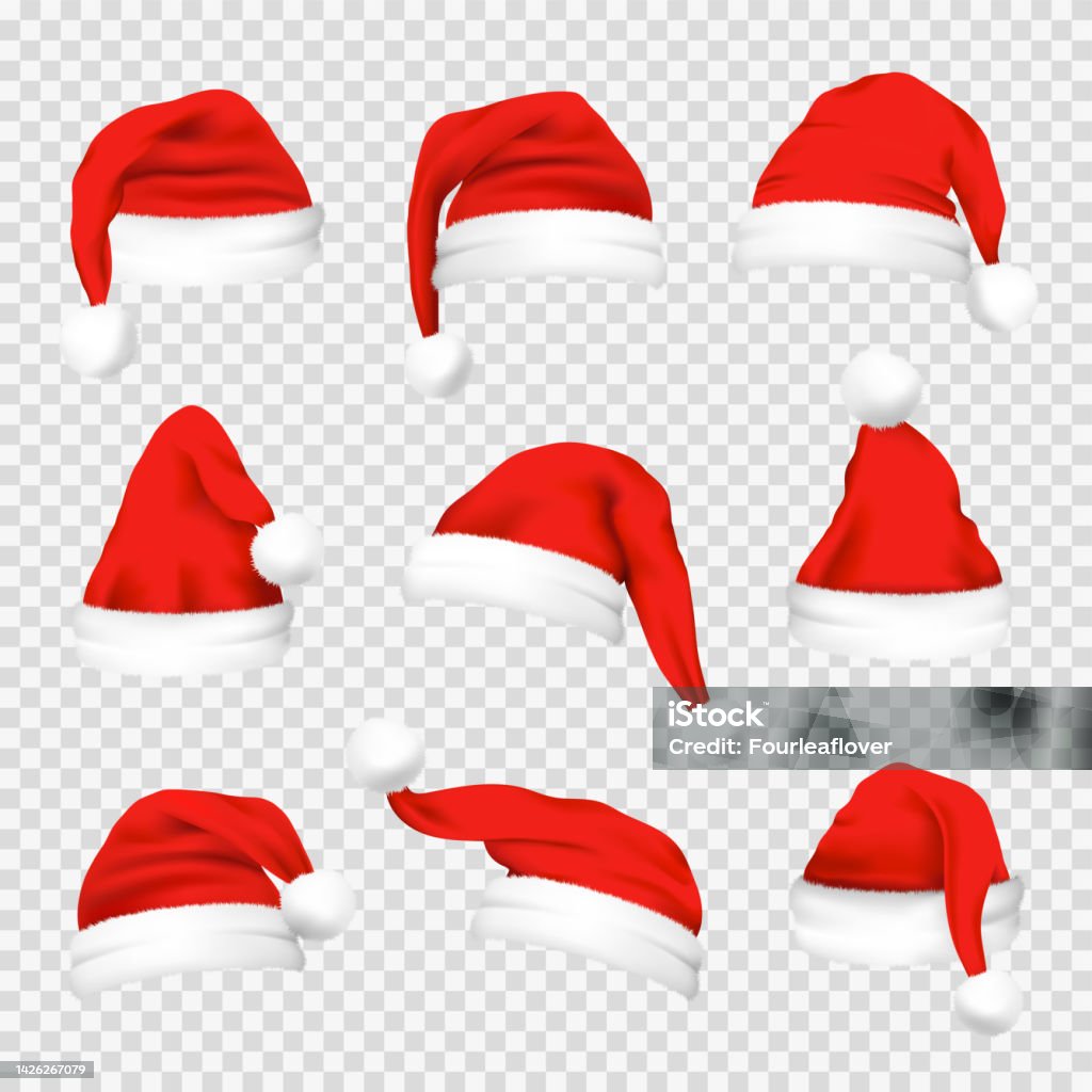 Cappelli da santa realistici. Berretti natalizi di Babbo Natale, festa soffice peluche carino rosso inverno copricapo costume, 3d set vettoriale - arte vettoriale royalty-free di Cappello da Babbo Natale Cappelli da santa realistici. Berretti natalizi di Babbo Natale, festa soffice peluche carino rosso inverno copricapo costume, 3d set vettoriale - arte vettoriale royalty-free di Cappello da Babbo Natale