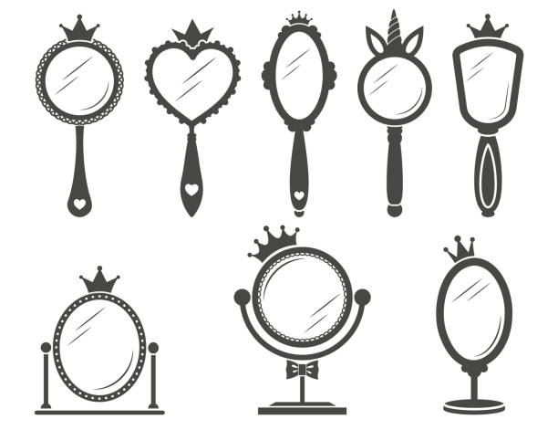 lustro księżniczki w stylu królewskim w stylu vintage na białym tle. retro ramki sylwetki z koronami. zestaw wektorowy. - mirror ornate silhouette vector stock illustrations